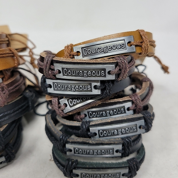 16 Wholesale Genuine Leather Adjustbale Be Happy And Courageous Bracelets - Picture 4 of 5